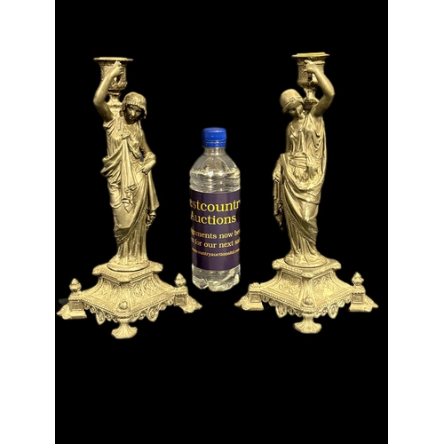 366 - 2 pewter candle sticksfoot missing