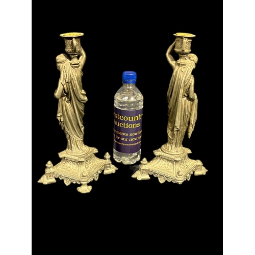 366 - 2 pewter candle sticksfoot missing