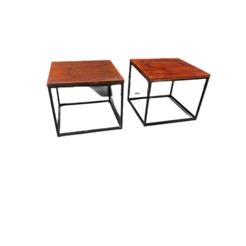531 - 2 vintage metal framed side tables with wooden tops