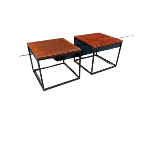 531 - 2 vintage metal framed side tables with wooden tops