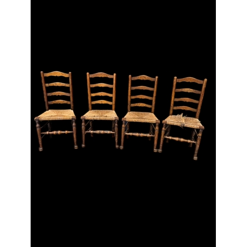 538 - 6 antique ladder back rush seated chairs A/F