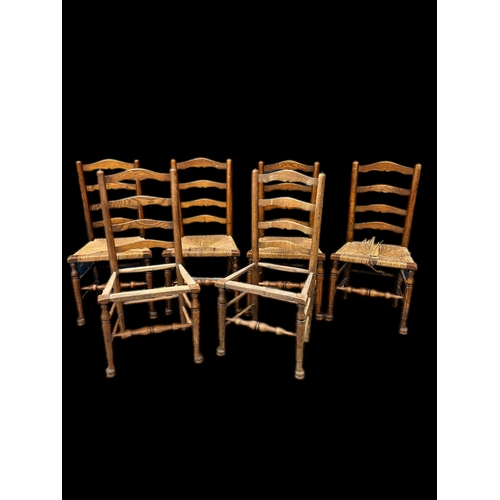 538 - 6 antique ladder back rush seated chairs A/F