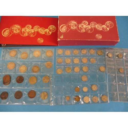 140 - An album of Victorian and later pre-decimal silver and other coins, to include half crowns and flori... 