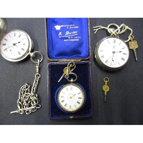 148 - 3 antique silver cased pocket watches, each with a key