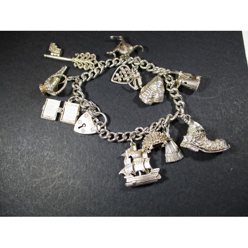 166 - A silver and white metal charm bracelet, approx. weight 63.5g,