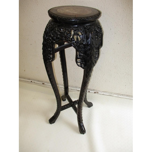 380 - A 19th century carved wood jardinière stand with marble inset top