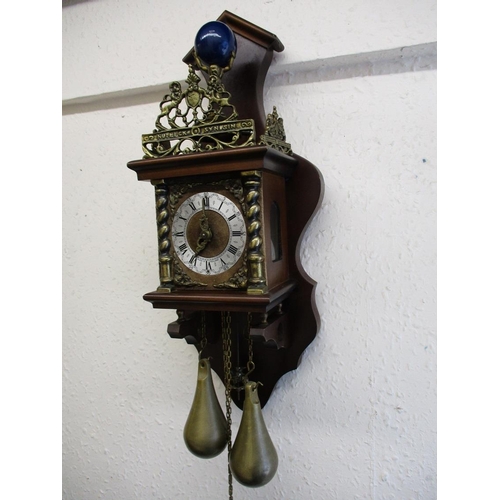 387 - A vintage wall mounted weight driven clock