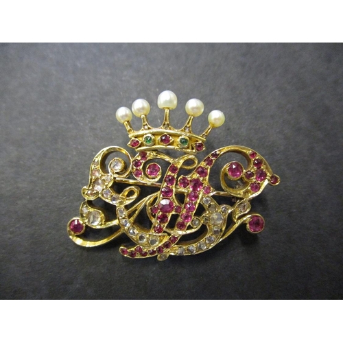 75 - A gold Coronet brooch set with diamonds and various gemstones, the former property of Emma Villers, ... 