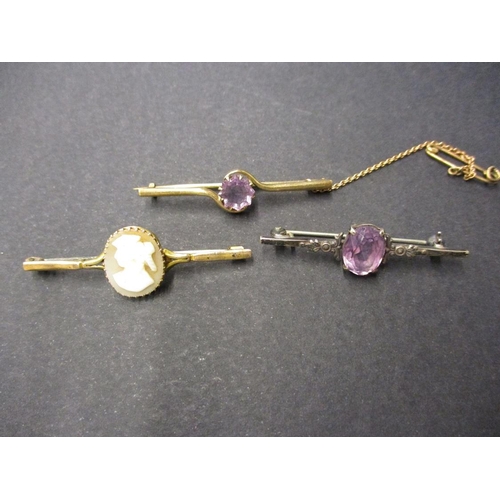 78 - Three vintage bar brooches, 2 being gold and one silver