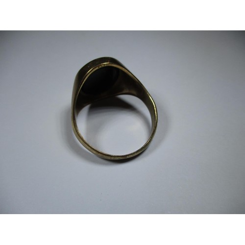 1 - A 9ct gold signet ring with jet panel, approx. weight 6.8g