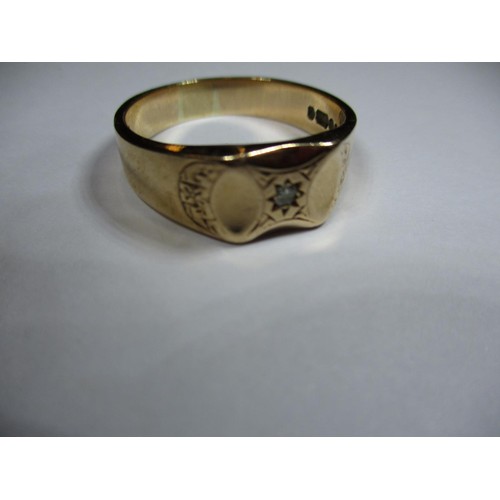 2 - A 9ct gold signet ring with a single diamond, approx. weight 7.9g approx.