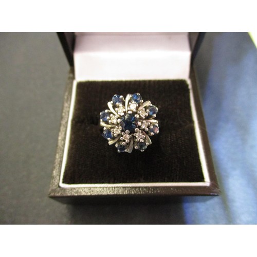 5 - An 18ct white gold diamond and sapphire daisy cluster ring, approx. ring size P