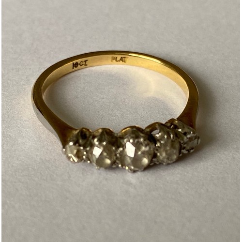 6 - An early 20th century 18ct gold and platinum 5 stone diamond ring, approx. size O