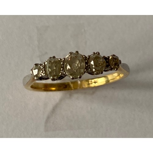 6 - An early 20th century 18ct gold and platinum 5 stone diamond ring, approx. size O