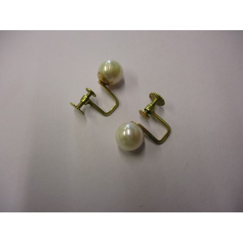 72 - A pair of 585 gold and cultured pearl screw on earrings