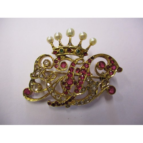 75 - A gold Coronet brooch set with diamonds and various gemstones, the former property of Emma Villers, ... 