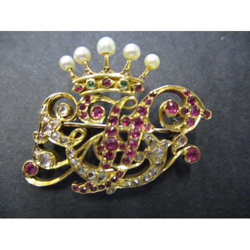 75 - A gold Coronet brooch set with diamonds and various gemstones, the former property of Emma Villers, ... 