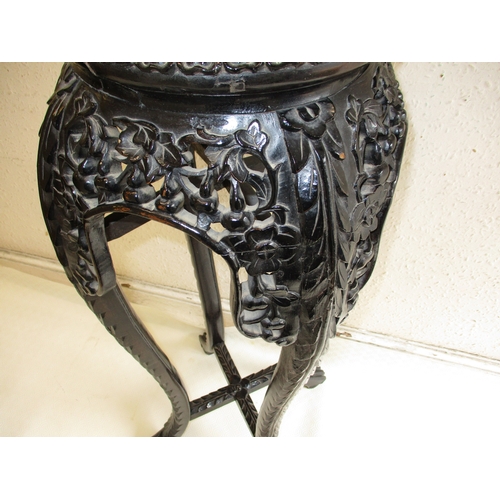 380 - A 19th century carved wood jardinière stand with marble inset top