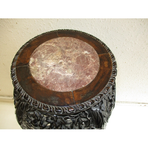 380 - A 19th century carved wood jardinière stand with marble inset top