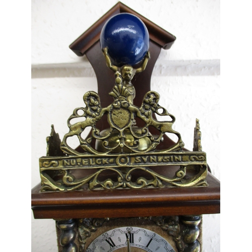 387 - A vintage wall mounted weight driven clock