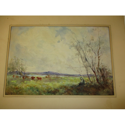 362 - B. M. White 19th/20th century watercolour, figure and cattle in landscape