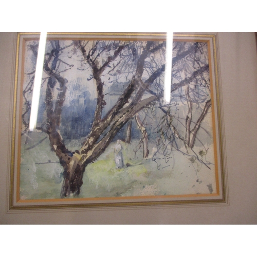 364 - English school 19th/20th century Trees by lake watercolour