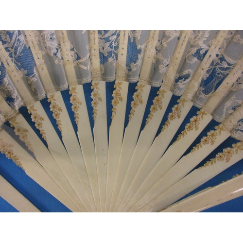 259 - 5 Antique oriental fans, 3 with hand painted silk