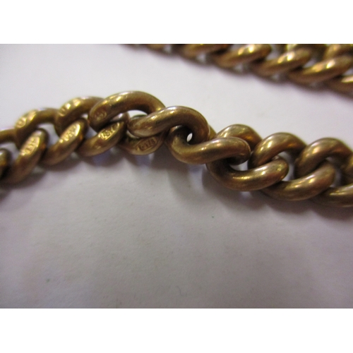 102 - A 9ct gold albert chain with a 9ct gold and bloodstone fob watch key. Approximate weight 42.5g.