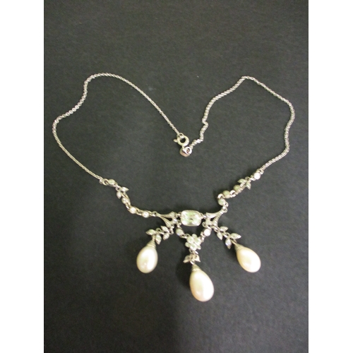 116 - A bespoke made silver, pearl and simulated diamond necklace