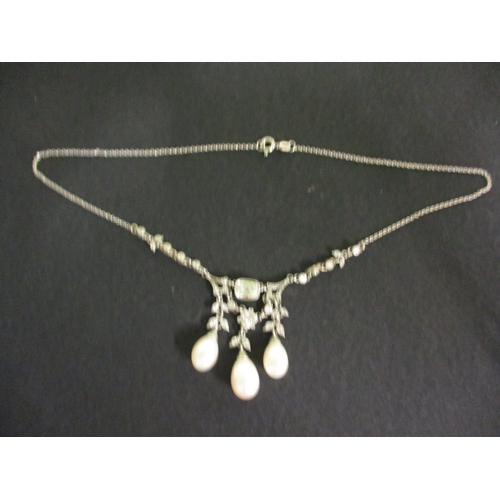 116 - A bespoke made silver, pearl and simulated diamond necklace