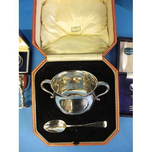 174 - A parcel of silver items to include a christening bowl in original Harrods box