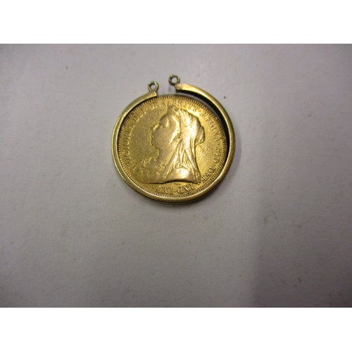 103 - An Victorian gold full sovereign dated 1893, with a loose 9ct gold mount,