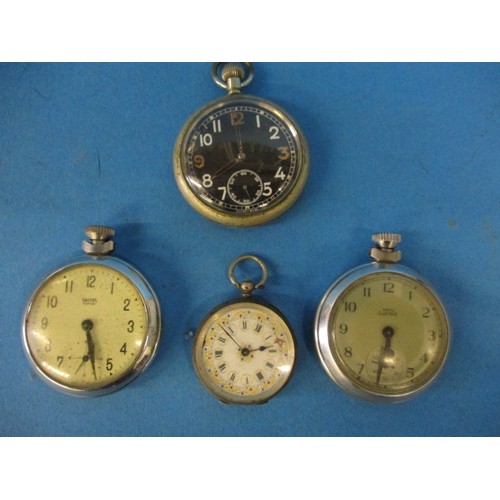 98 - 4 vintage pocket watches, to include a black faced G.S.T.P K08028 example