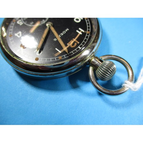 97 - A Morris WWII military pocket watch with black dial and case marked G.S.T.P M23566