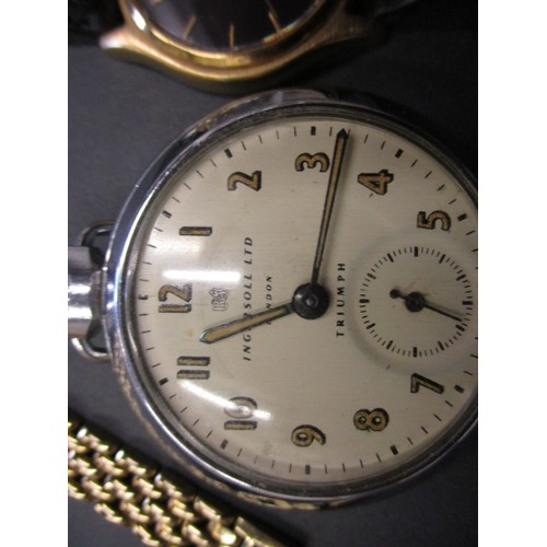 96 - 4 watches to include a pocket watch by Ingersoll which is currently running, the others not tested f... 