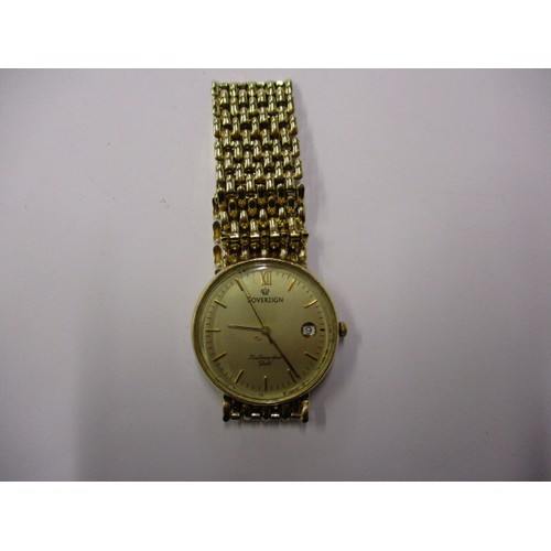 95 - A sovereign 9ct gold cased wrist watch with gold strap, approx. total weight 26.9g approx. dial diam... 