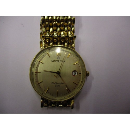 95 - A sovereign 9ct gold cased wrist watch with gold strap, approx. total weight 26.9g approx. dial diam... 