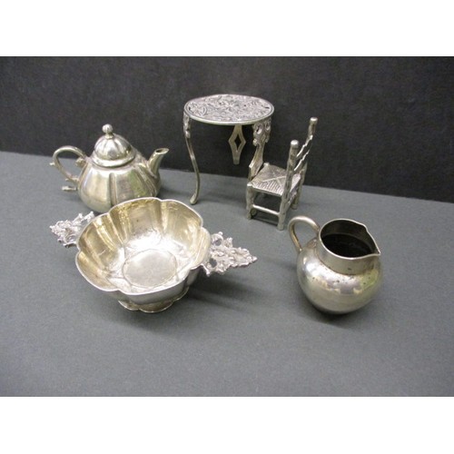 65 - 3 Late 19th century miniature silver items to include a chair by Samuel Boyce Landeck and a bowl and... 