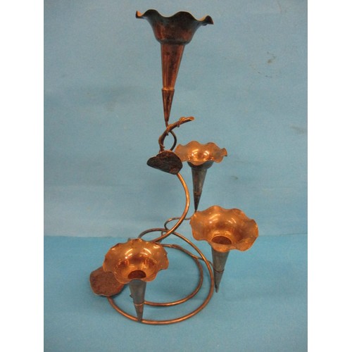 71 - A Mappin & Webb silver plated 4 trumpet epergne in the form of a twisted convolvulus vine, in good c... 