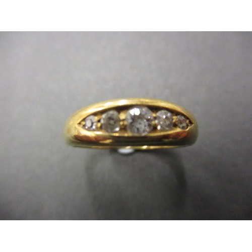 10 - A vintage 18ct yellow gold ring set with 5 diamonds, approx. ring size M, approx. weight 4.1g, in pr... 