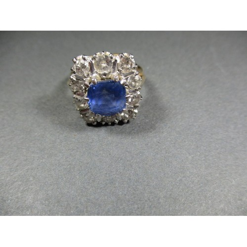 12 - An Art Deco 18ct yellow gold diamond and sapphire ring, approx. ring size N1/2 approx. weight 9g, se... 