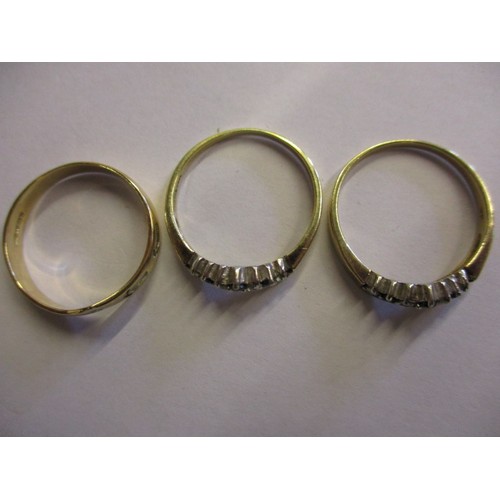 22 - One 9ct gold ring plus 2 other yellow metal rings all approx. ‘U’ ring size all in pre-owned conditi... 