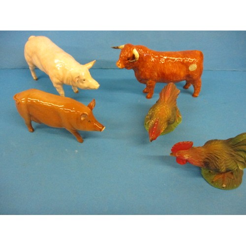 215 - A Border Fine Arts highland cow and other ceramic animal figures including one by Doulton, with no o... 