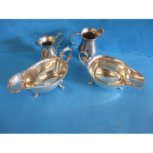 288 - Two sterling silver sauce boats and two cream jugs, various makers and dates, approx. total weight 3... 