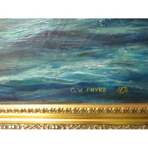 332 - A gilt framed oil on canvas seascape, approx. size 92x72 signed and dated