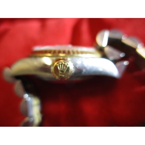 86 - A ladies Rolex Oyster perpetual datejust watch with original box and paperwork, in working order, Ca... 