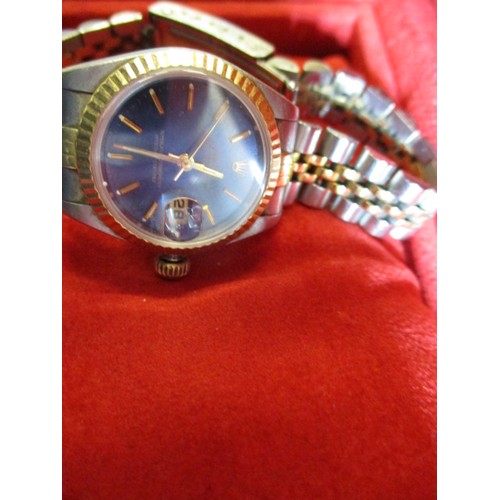 86 - A ladies Rolex Oyster perpetual datejust watch with original box and paperwork, in working order, Ca... 