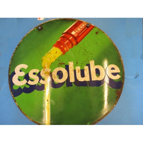 341 - An early 20th century circular double sided enamel advertising sign for Esso lube, approx. diameter ... 