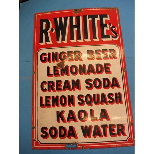 338 - An early 20th century enamel advertising sign for R.Whites drinks, approx. size 76x51cm having light... 