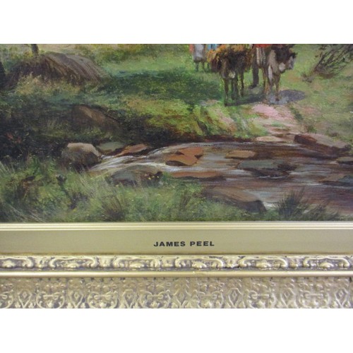 330 - A late 19th early 20th century landscape scene oil painting on canvas, marked James Peel, in later g... 